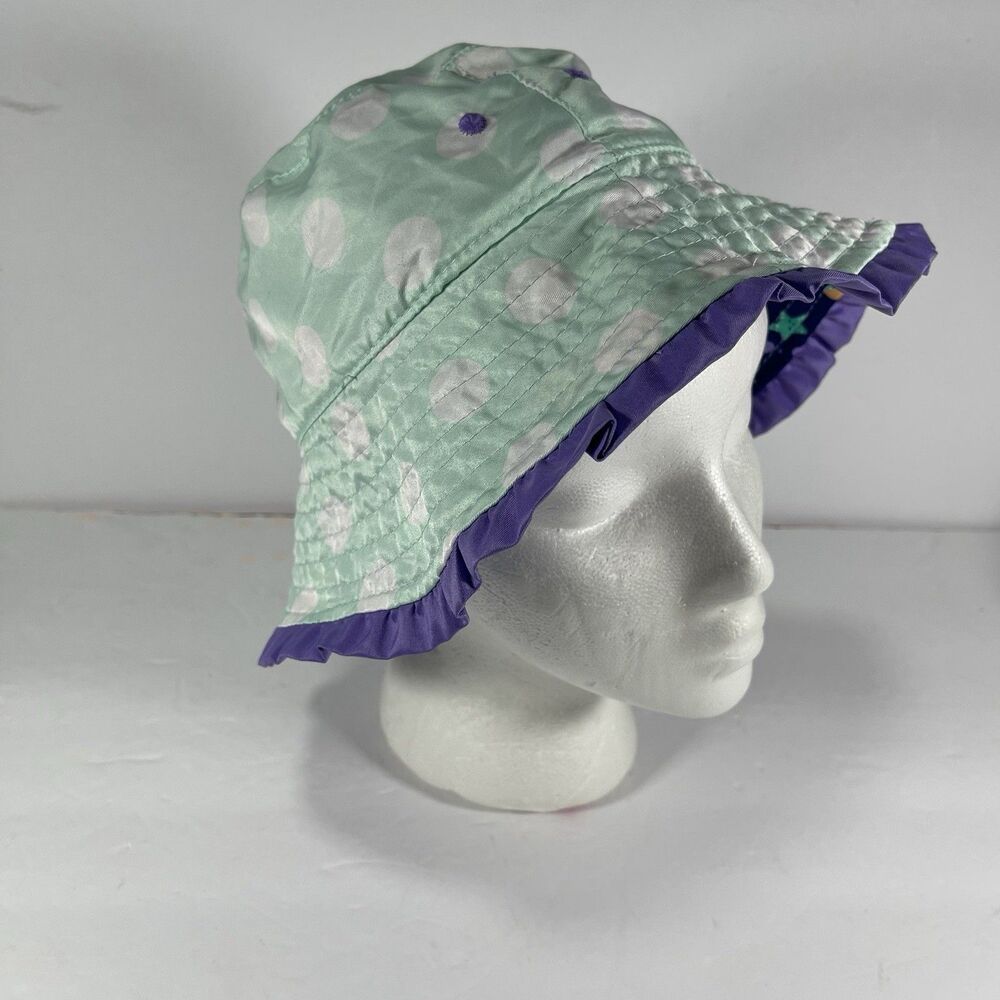 UVSkinz Reversible Toddler Sun Hat - UPF 50+ Mint Polka Dot & Fish Print Size 7